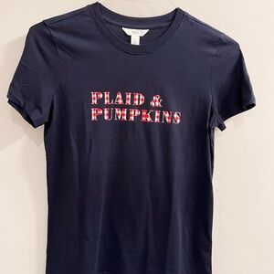 1901 Blue Short Sleeve Tee with Plaid & Pumpkins Design